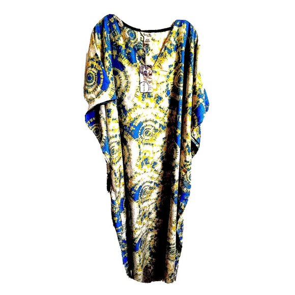 Gypsieblu Caftan Kaftan Maxi Long Boho  Dress -One Size  Kimono Slvs  V-Neck NWT - Picture 1 of 10